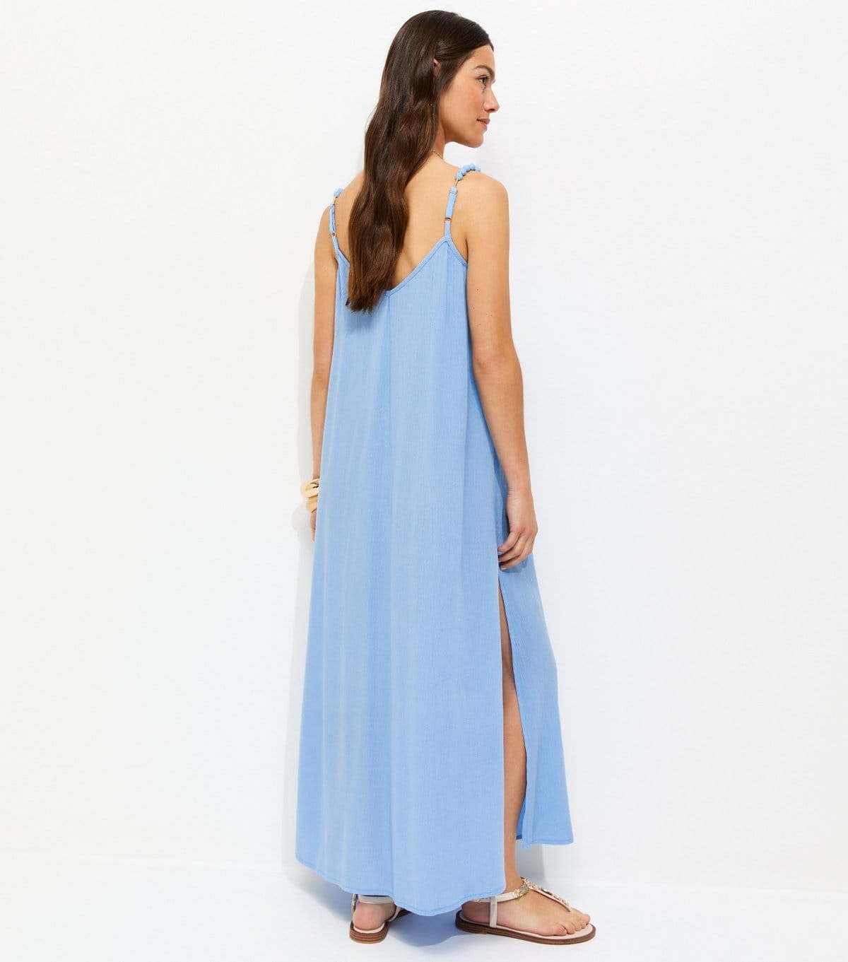 New Look Women's Petite Light Blue Covered Beaded Strap Beach Maxi Dress New Look - 4