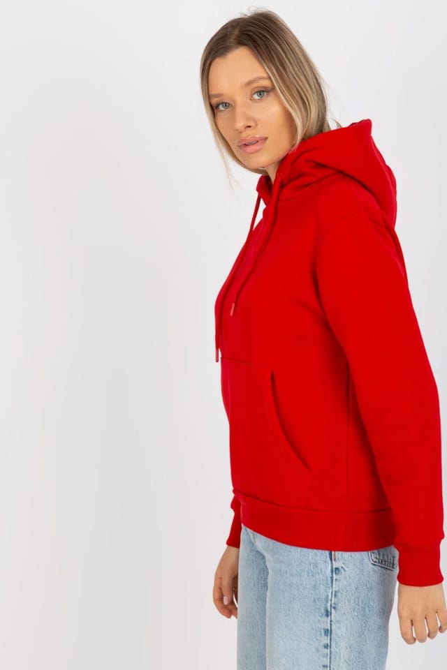 Love Lace Love Lace Women's Long Sleeve Hooded Sweatshirt Kangaroo Pocket in Red - 2