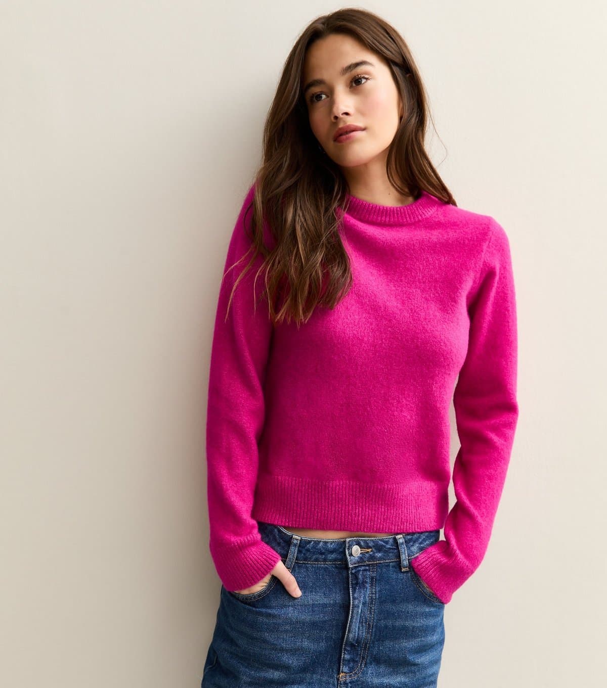 New Look Women's Dark Pink Crew Neck Jumper New Look