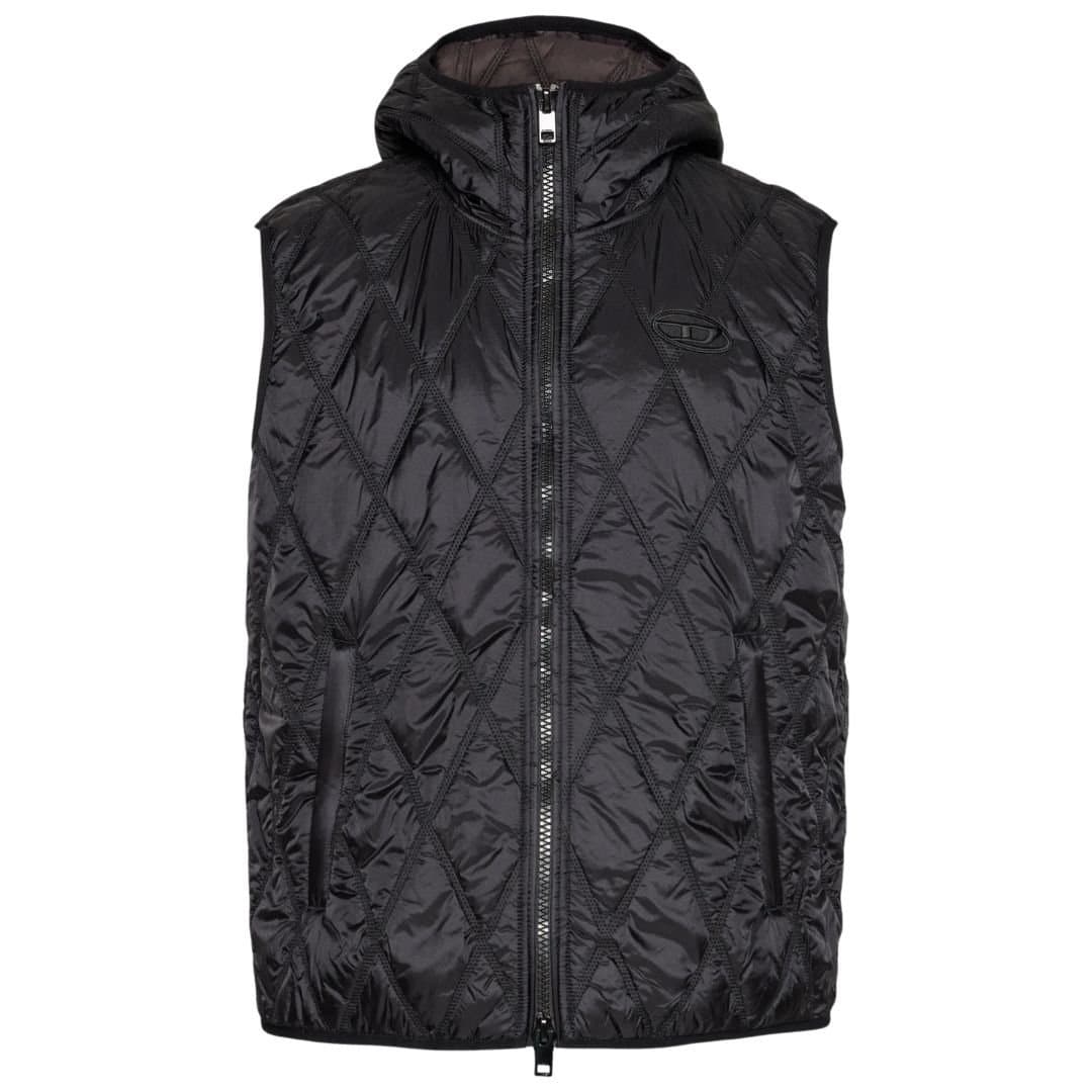 Diesel Diesel Men's Brand Logo Black Quilted Gilet Jacket