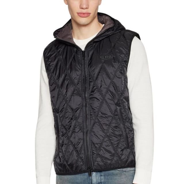 Diesel Diesel Men's Brand Logo Black Quilted Gilet Jacket - 3