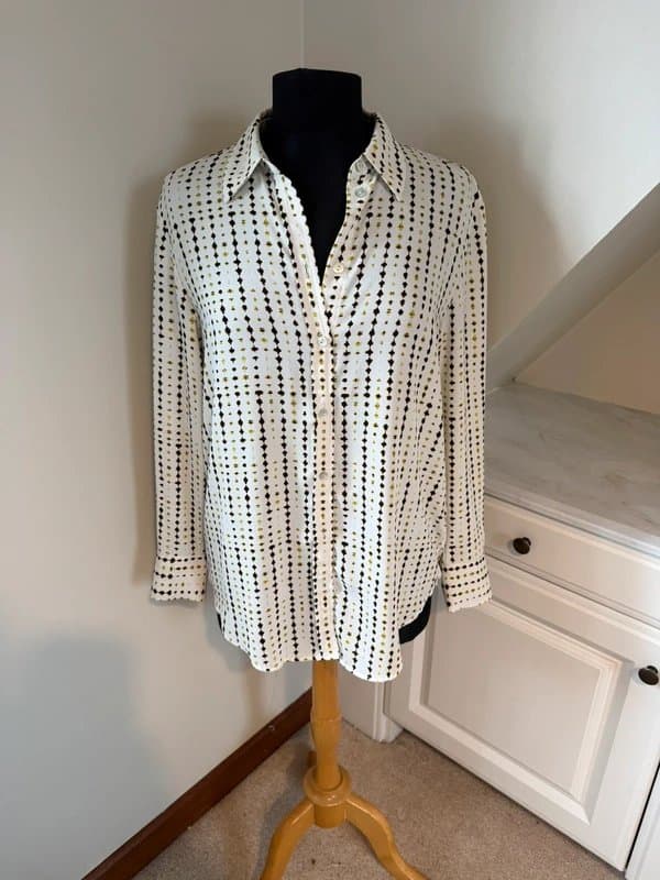 Marks & Spencer M&S Marks & Spencer White Black Yellow Monochromatic Dot Print Blouse Shirt Size 8