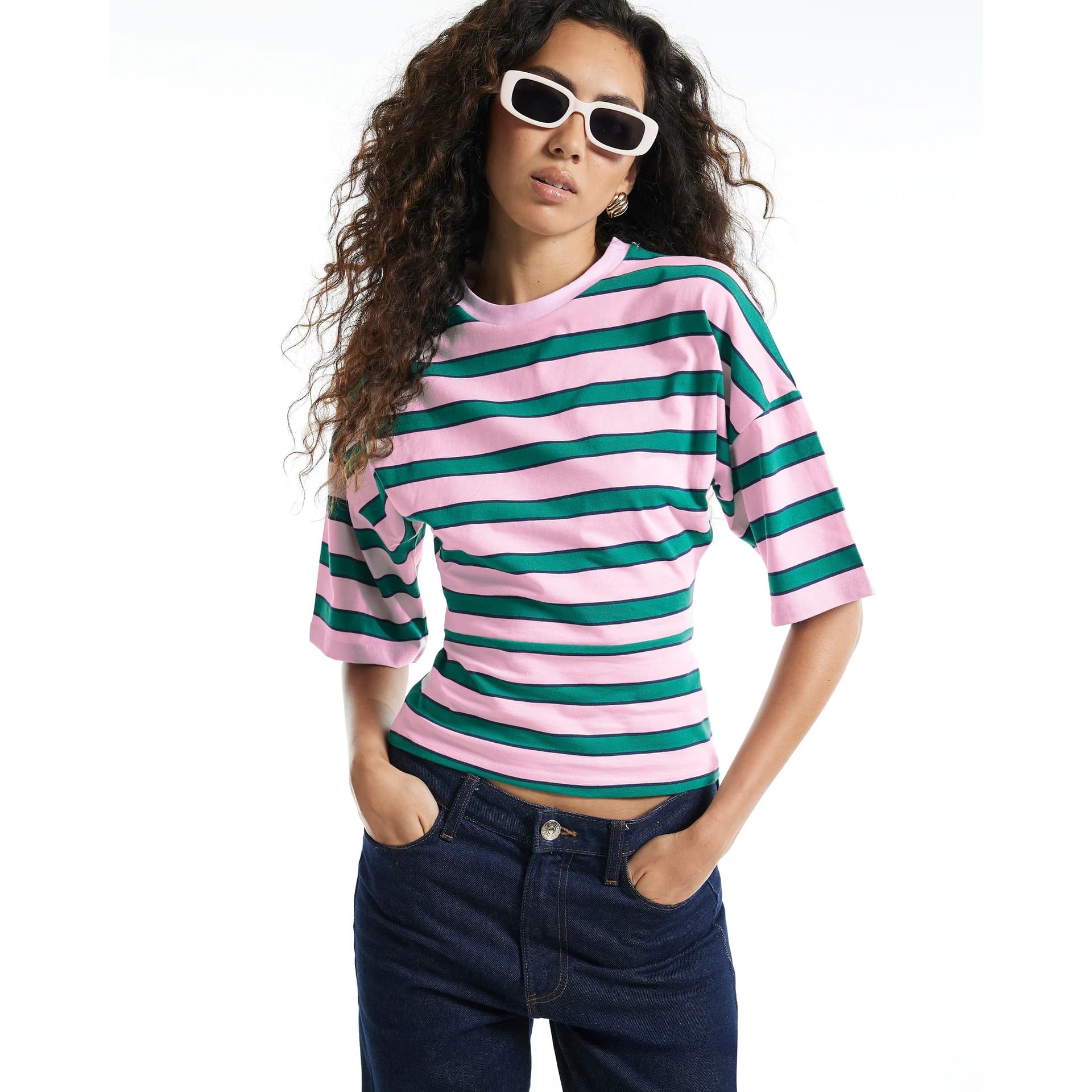 River Island River Island Womens Pink Stripe Banded Kimono T-Shirt