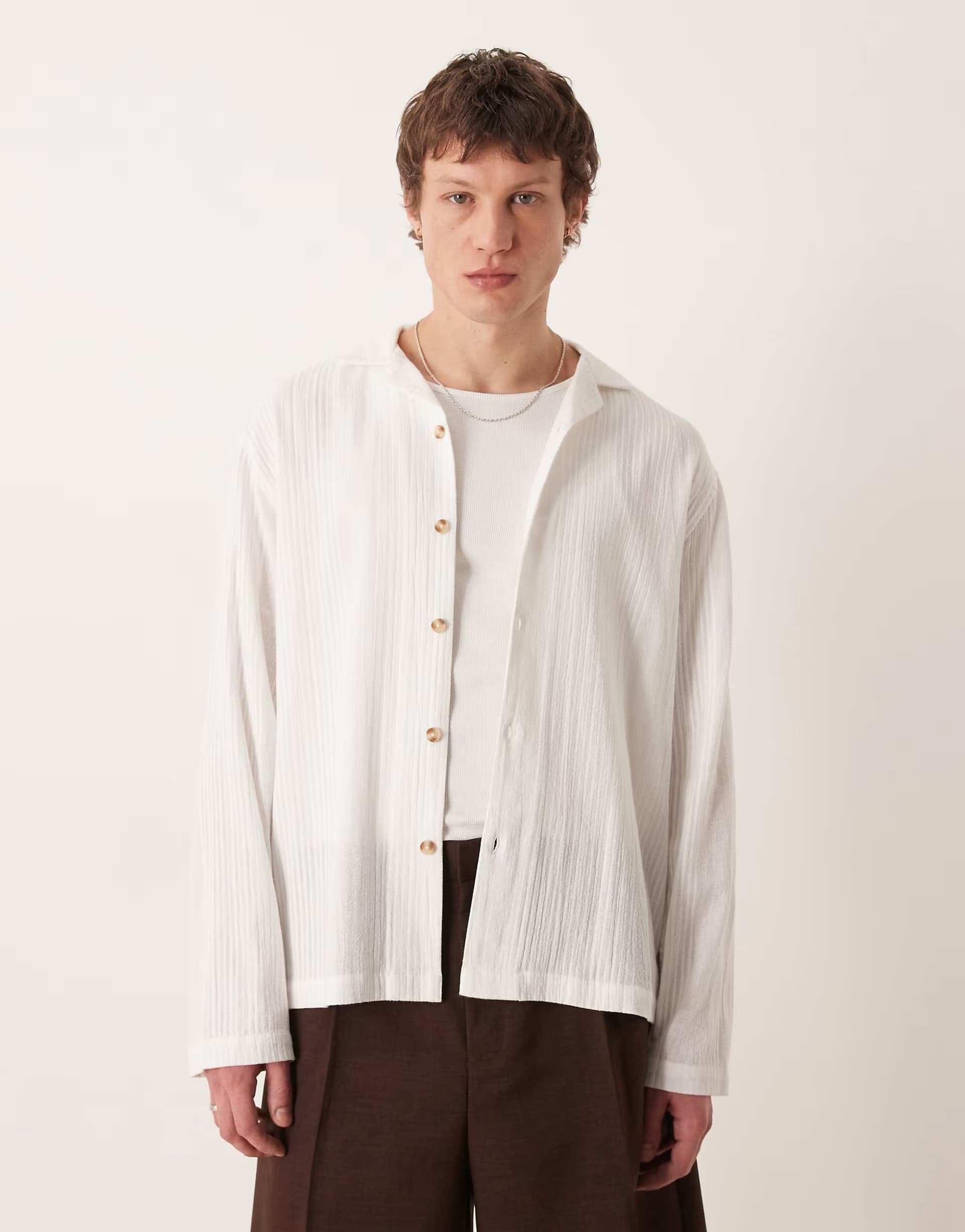 ASOS ASOS DESIGN relaxed revere stripe jacquard shirt in white