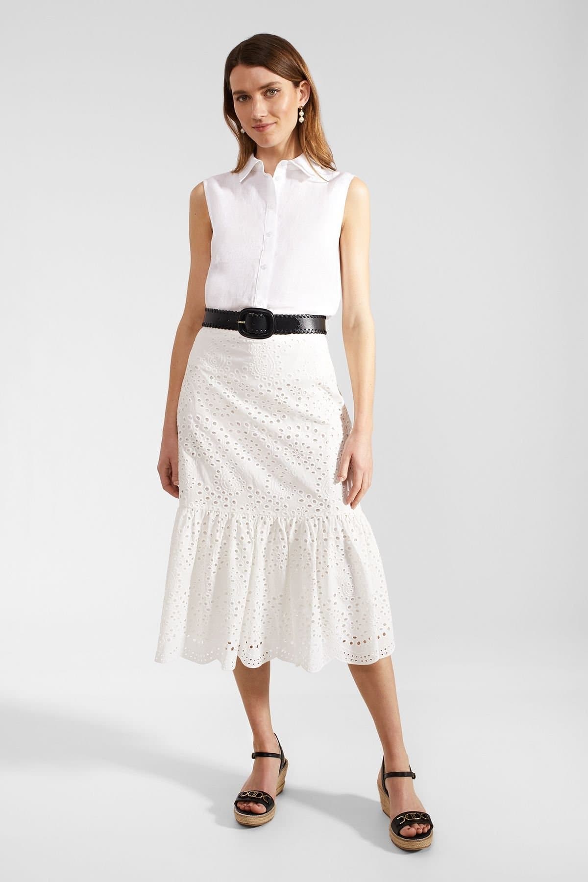 Hobbs London Hobbs London White Cotton Midi Skirt