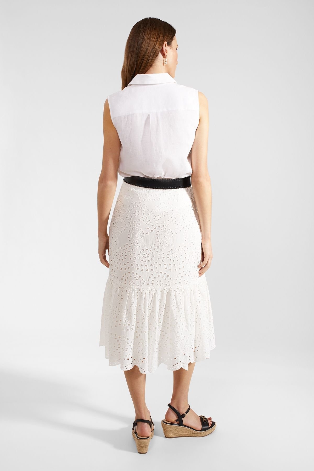 Hobbs London Hobbs London Women's Jemma Cotton Tiered Hem Midi Skirt in White - 4