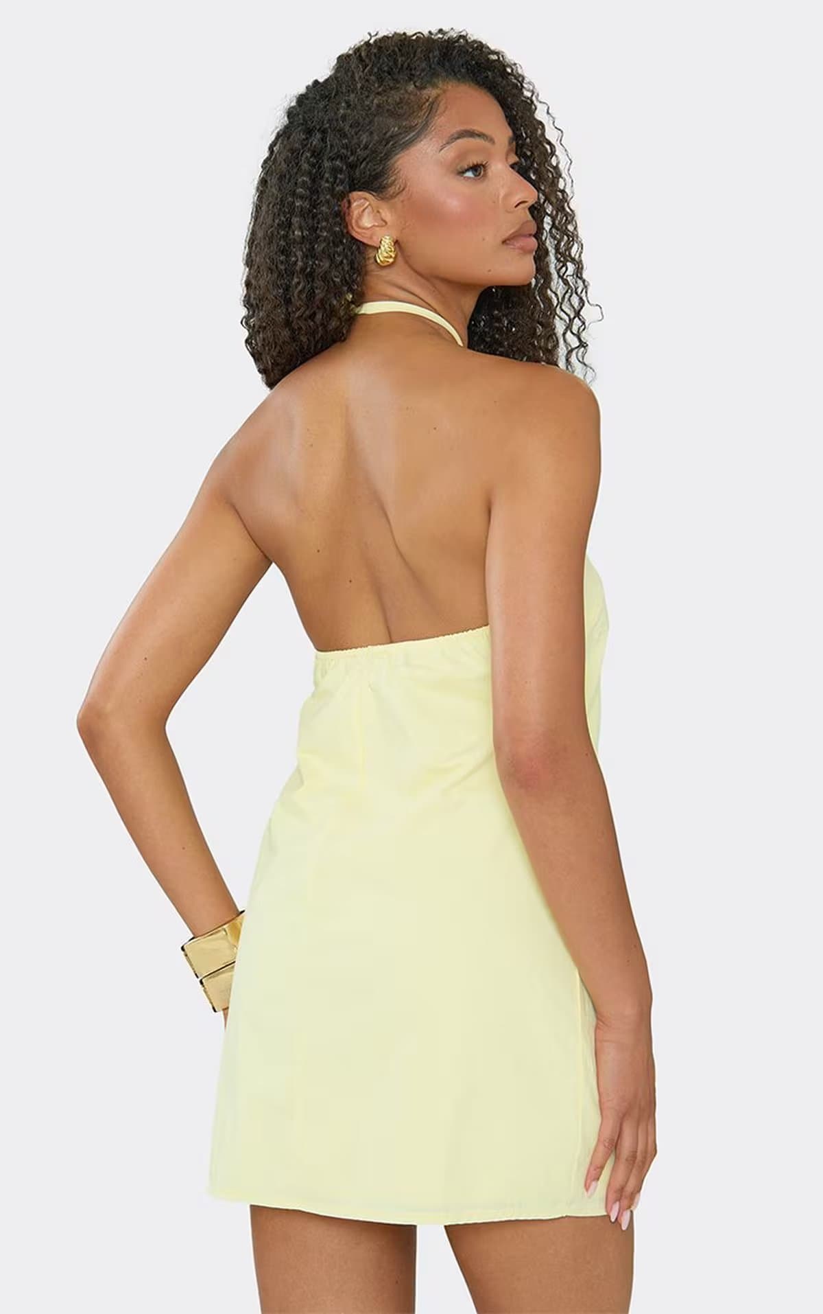 EGO Halterneck Mini Dress In Lemon Poplin, Women's Size UK 6