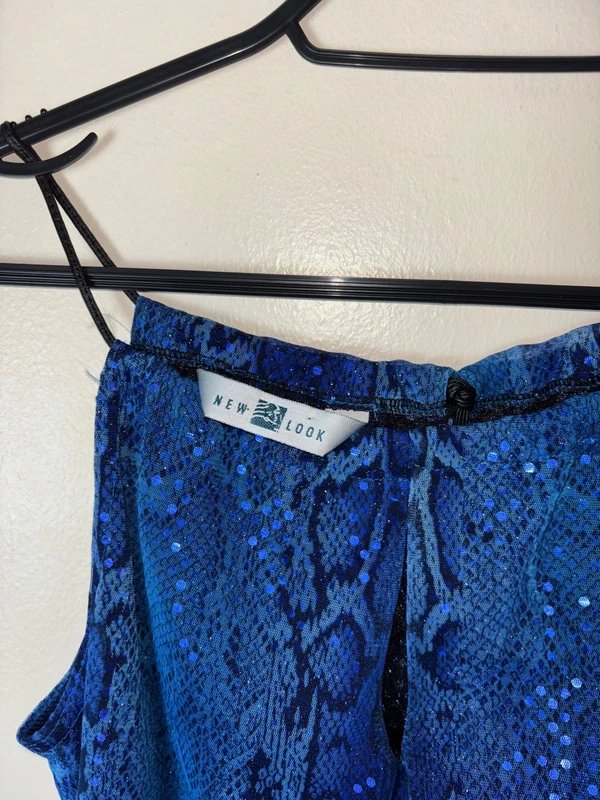 New Look New look square halterneck double layered sheer snake print and sequins with leather style strap - 1