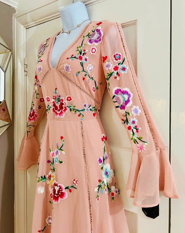 ASOS Embroidered middy floral tea dress wedding special occasion holiday party evening 8
