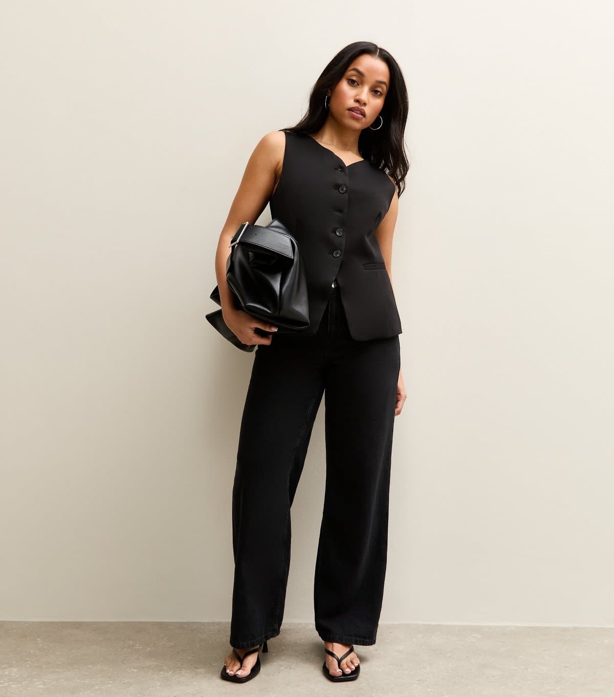 New Look Women's Petite Black Elasticated Back Wide Leg Jeans New Look