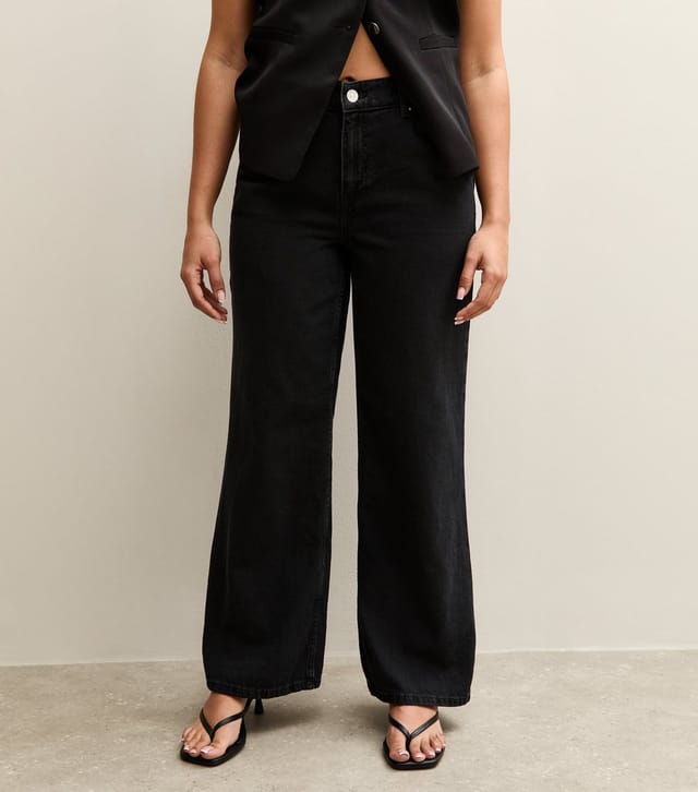 New Look Women's Petite Black Elasticated Back Wide Leg Jeans New Look - 2