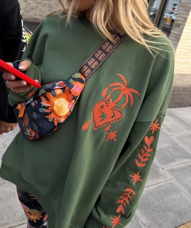 Never Fully Dressed Never Fully Dressed Khaki Green Embroidered Sweatshirt - 1