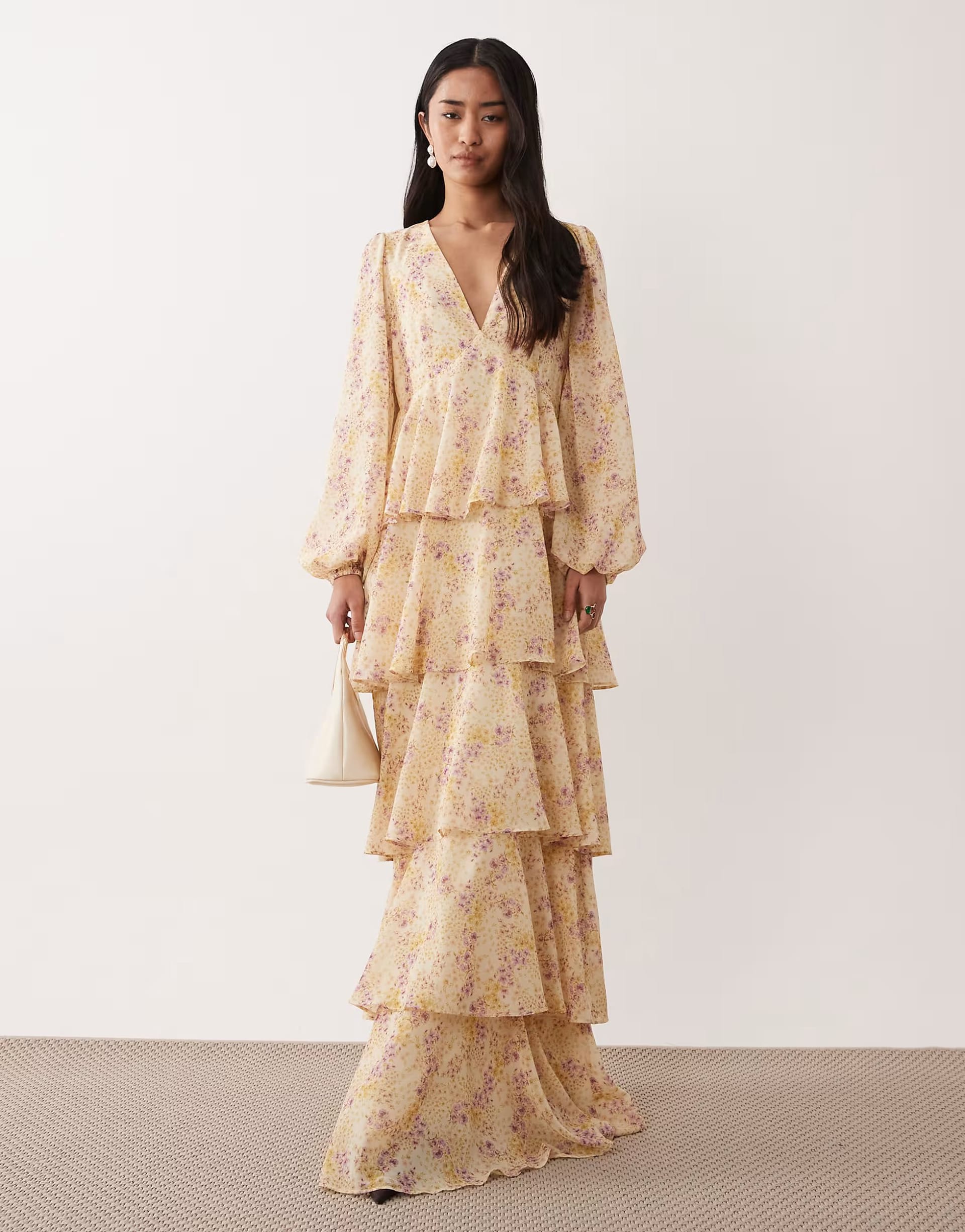 ASOS Ditsy Floral V-Neck Long Sleeved Maxi Dress