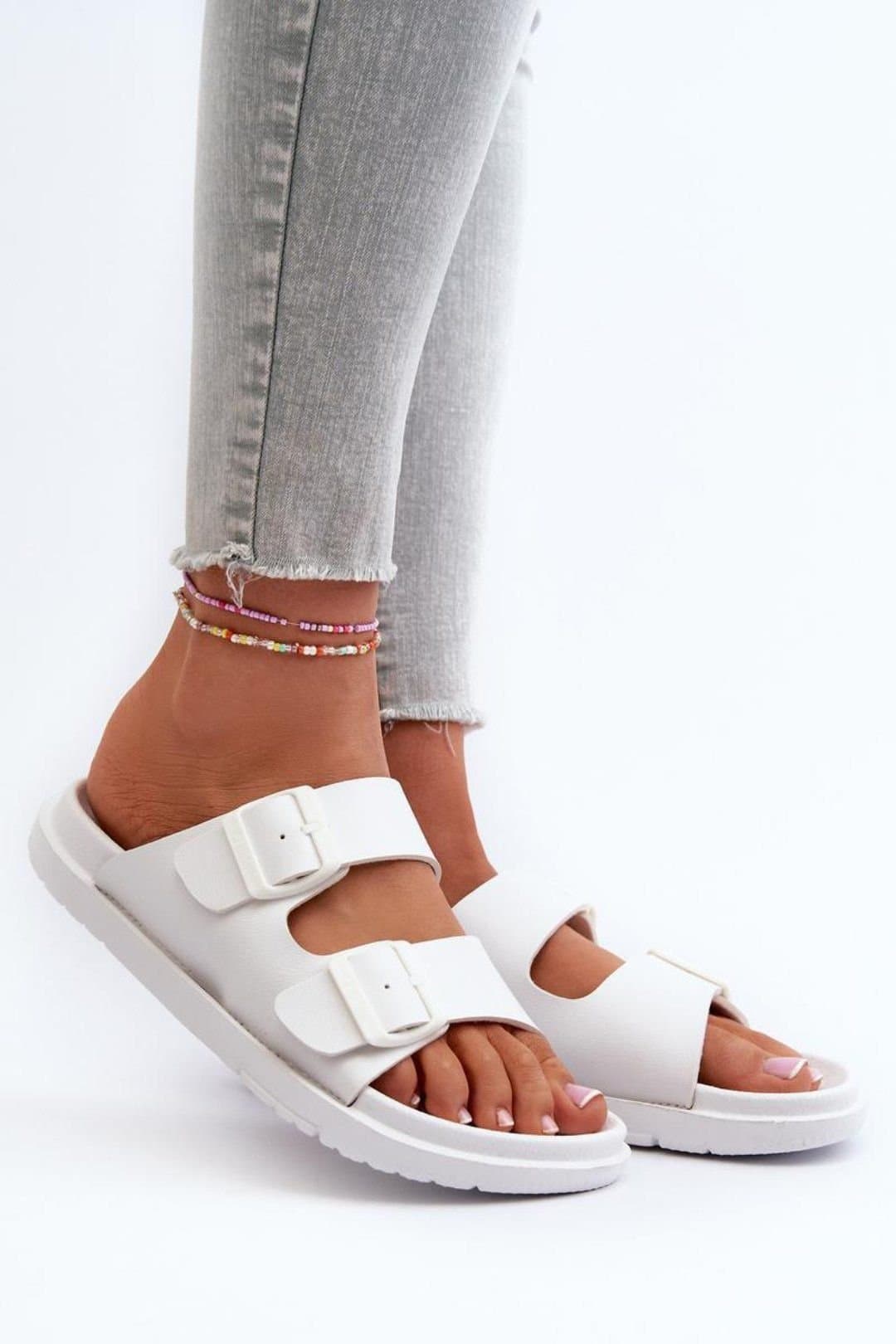 Love Lace Love Lace Women's Big Star Lightweight EVA Foam Adjustable Strap Flip Flops in White