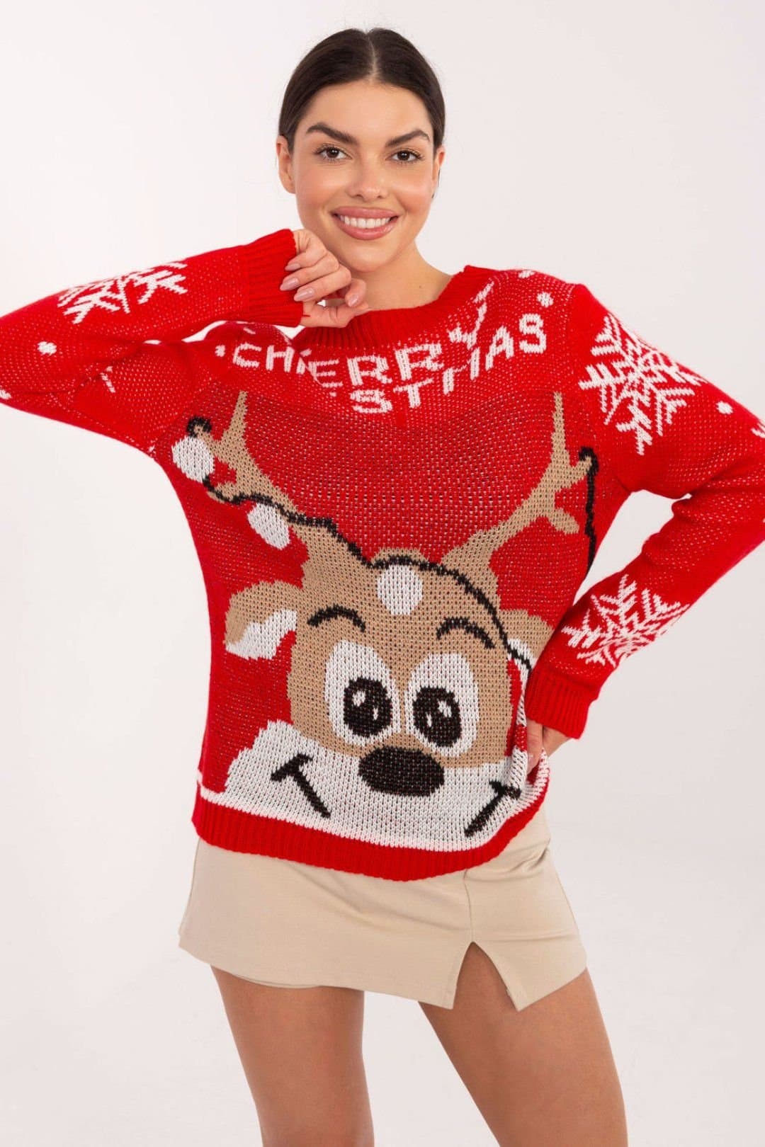 Love Lace Love Lace Women's Soft Acrylic Snowflake Print Casual Sweater in Red