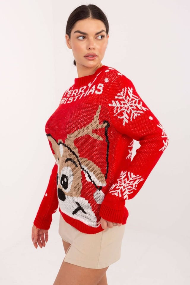 Love Lace Love Lace Women's Soft Acrylic Snowflake Print Casual Sweater in Red - 2