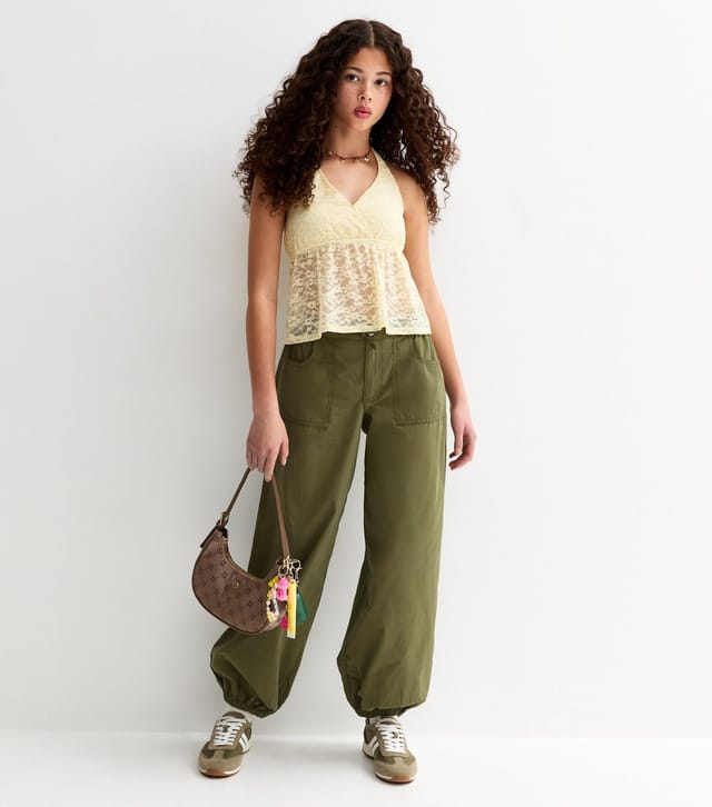 New Look Girls' Dark Khaki Oversized Parachute Trousers New Look - 2
