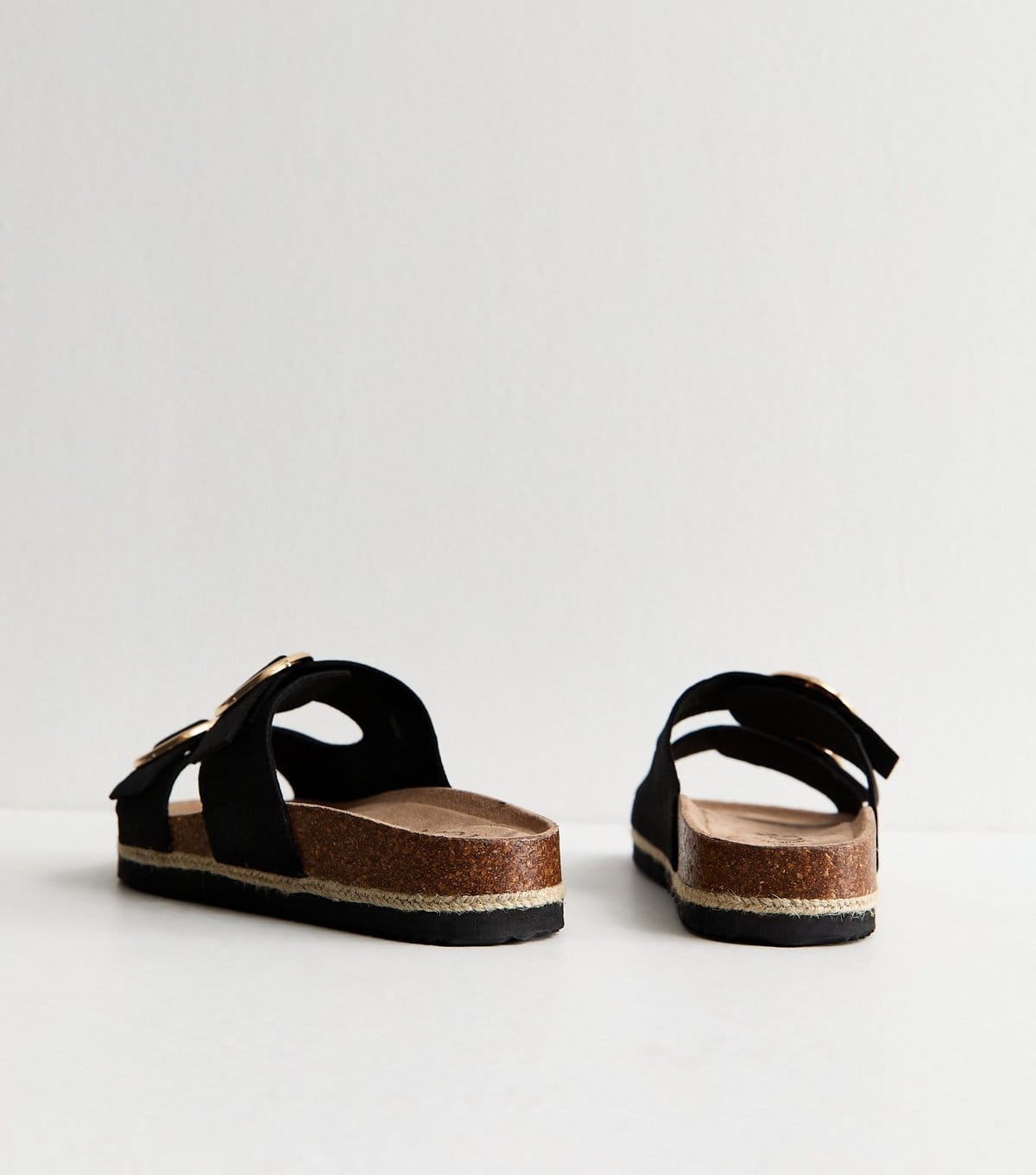 New Look Women's Wide Fit Black Faux Suede Round Buckle Sandals Vegan New Look - 4