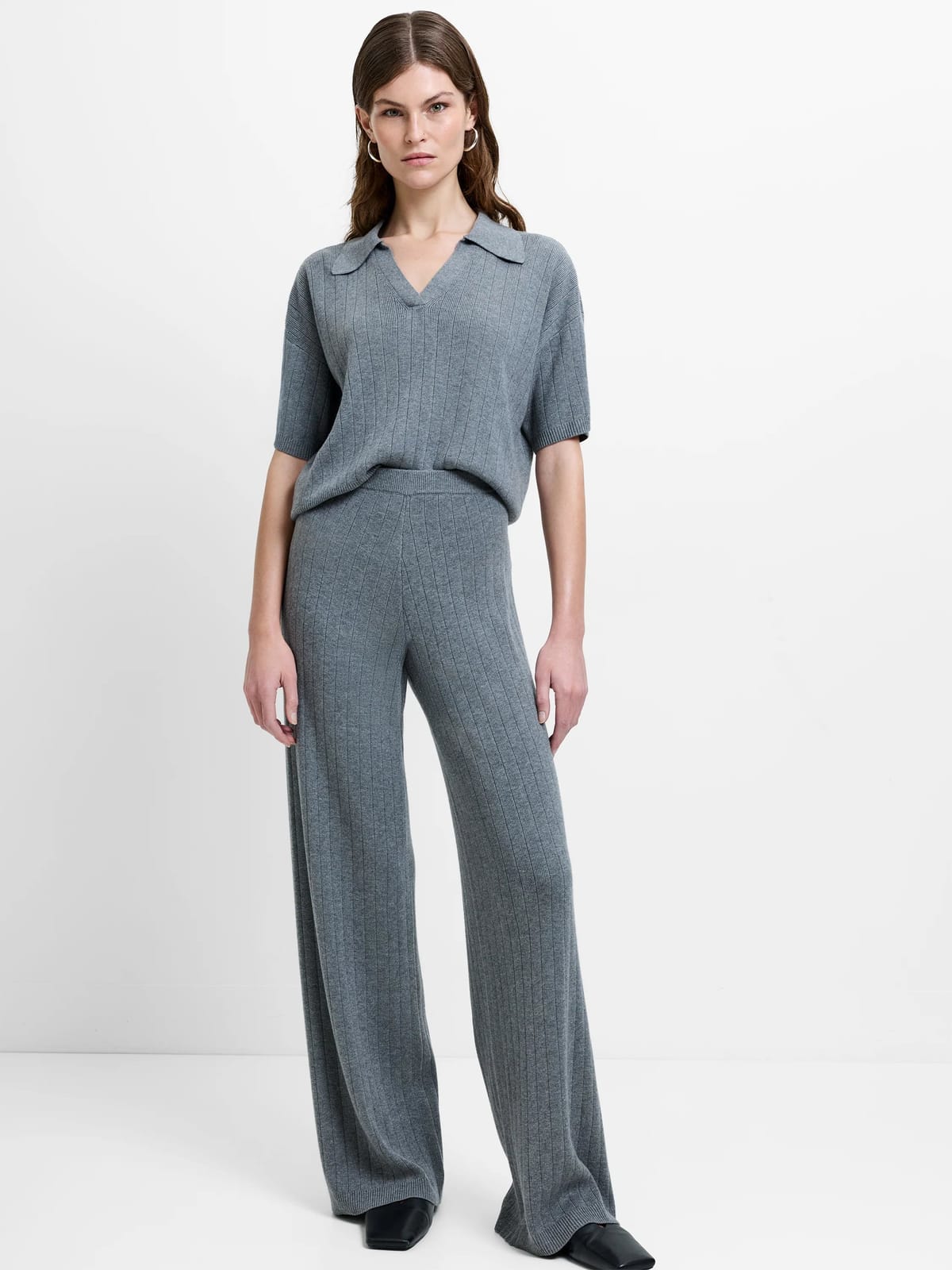 French Connection Javier Knit Wide Leg Trousers Medium Heather Grey - 1