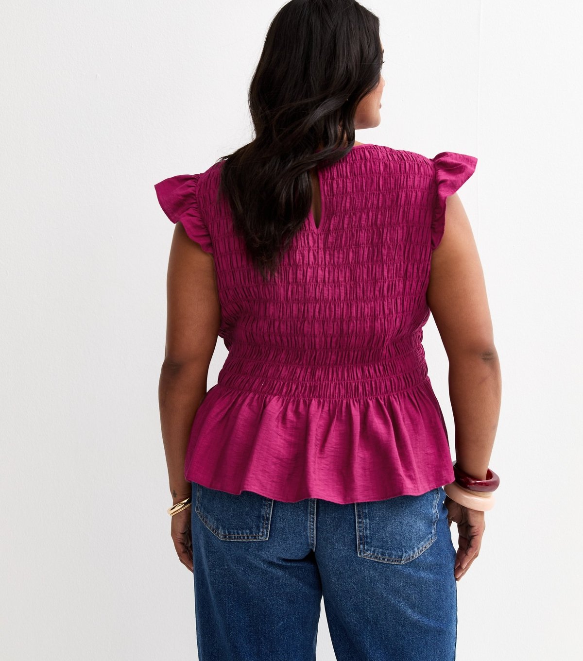 New Look Women's Plus Size Dark Pink Shirred Frill Sleeve Top Curves New Look - 4
