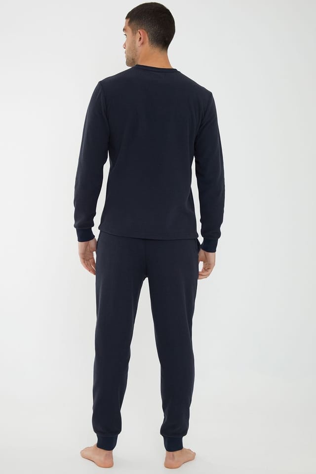 Threadbare Threadbare Men's 'Fentun' Waffle Textured Fleece Loungewear Set in Navy - 2