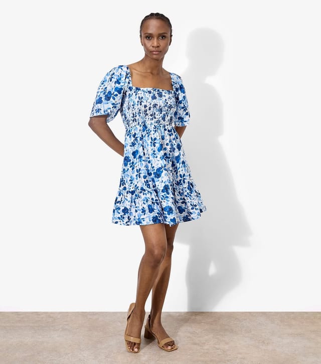 Apricot Women's Blue Floral Print Smocked Mini Dress Apricot New Look - 2
