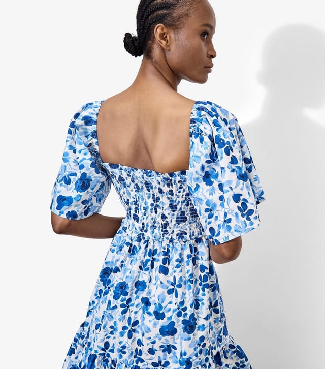 Apricot Women's Blue Floral Print Smocked Mini Dress Apricot New Look - 3