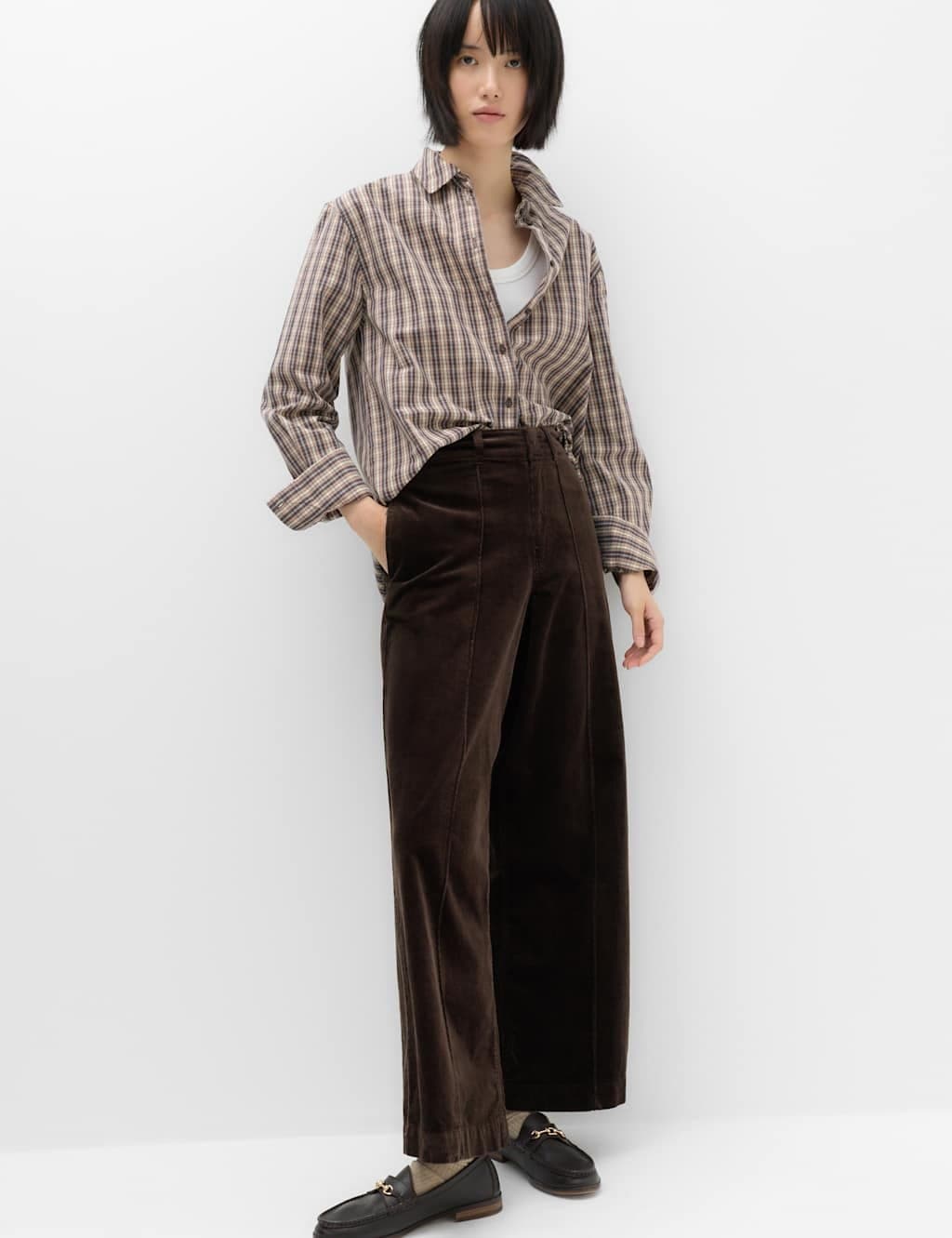 Marks & Spencer M&S Cord Pintuck Wide Leg Trousers Chocolate