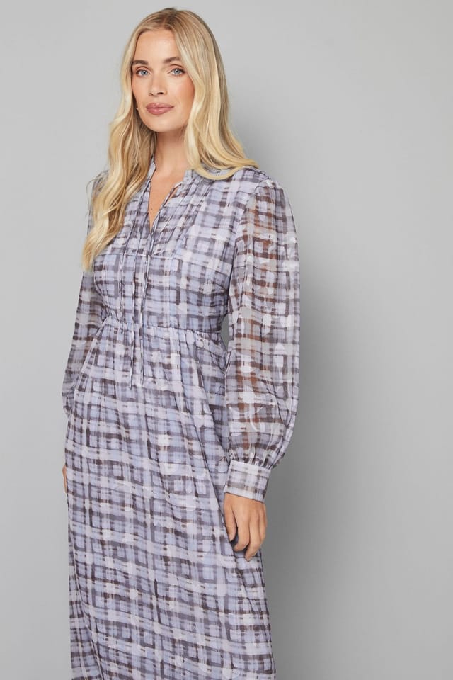 Wallis Wallis Women's Petite Check Burn Out Tie Front Midi Dress in Blue - 2
