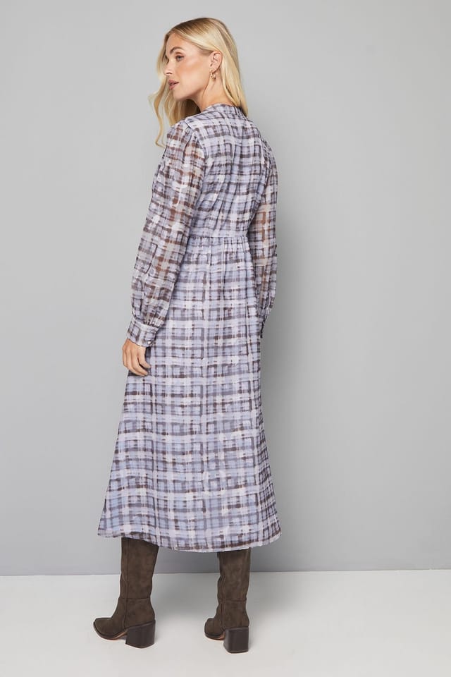 Wallis Wallis Women's Petite Check Burn Out Tie Front Midi Dress in Blue - 3