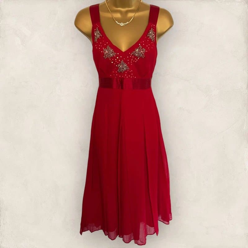 Hobbs Hobbs Womens Red Silk Beaded Sleeveless V Neck Occasion Dress UK 8