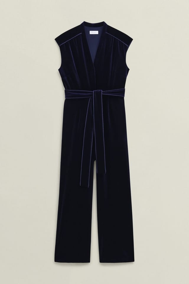 Hobbs London Hobbs London Women's V-Neck Tie Waist Cap Sleeve Jumpsuit in Dark Navy - 2