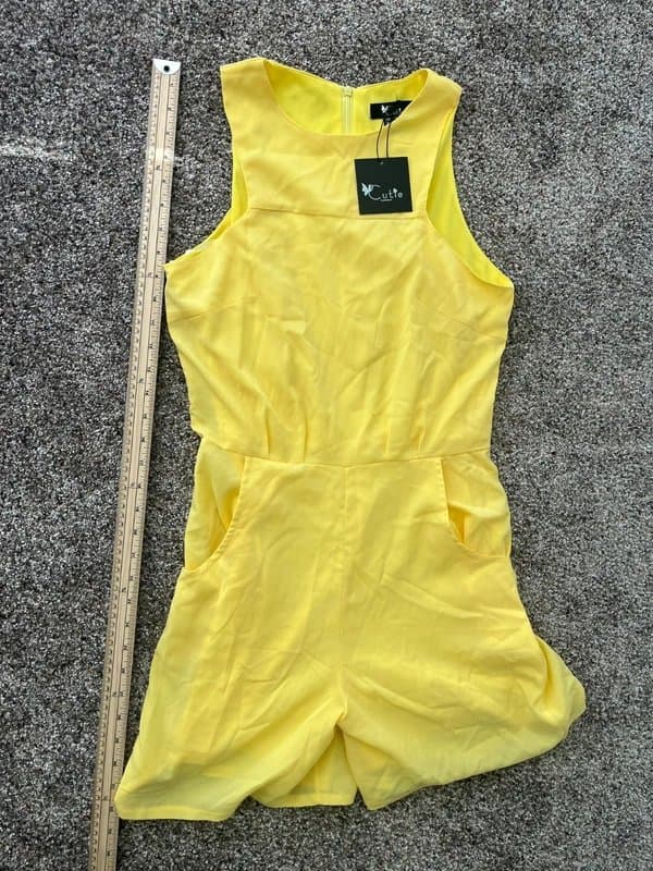 Cute Womens Cute Jumpsuit Playsuit Size 10 EU38 Yellow Sleeveless Pockets Zip RRP £29