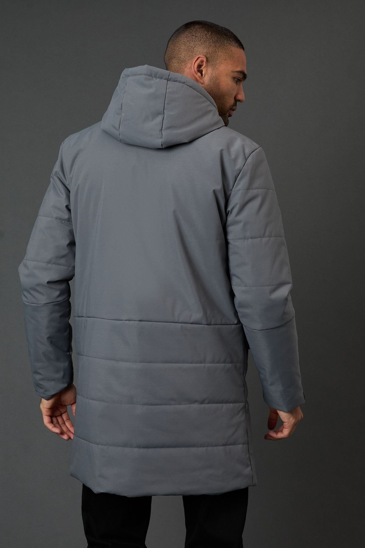 Burton Burton Men's Grey Quilted Long Coat in Dark Grey - 3