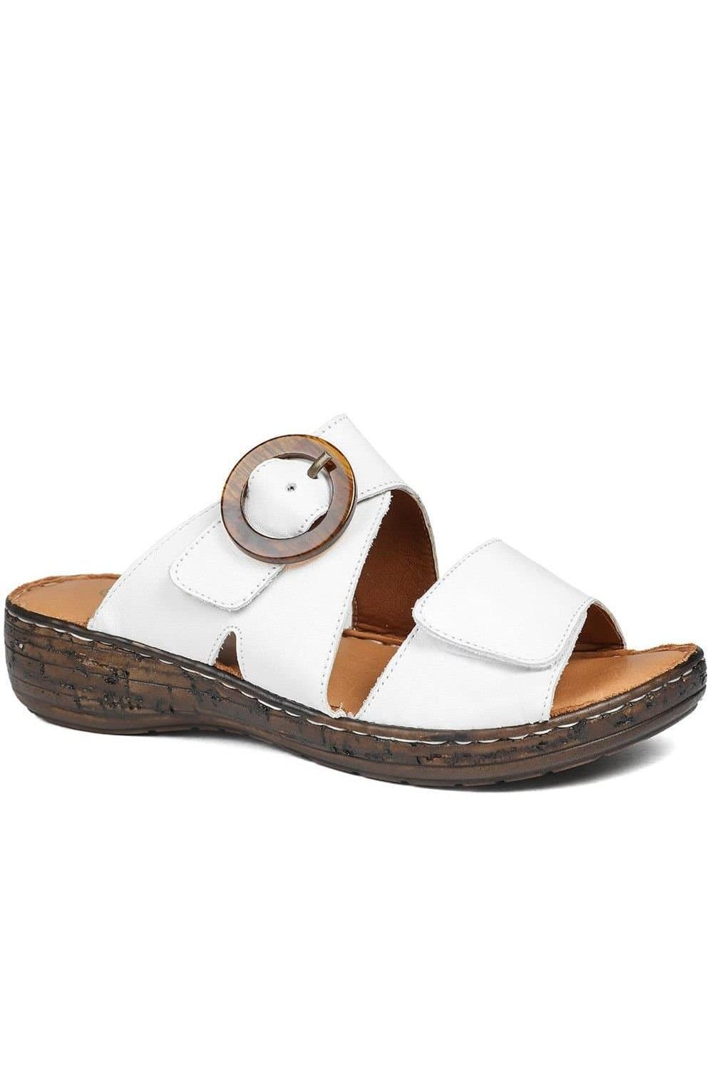 Pavers Pavers Women's Wide Fit Leather Adjustable Fasten Sandals in White