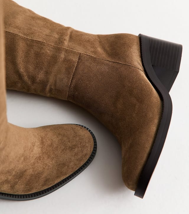 New Look Women's Light Brown Faux Suede Heeled Knee High Boots Vegan New Look - 3