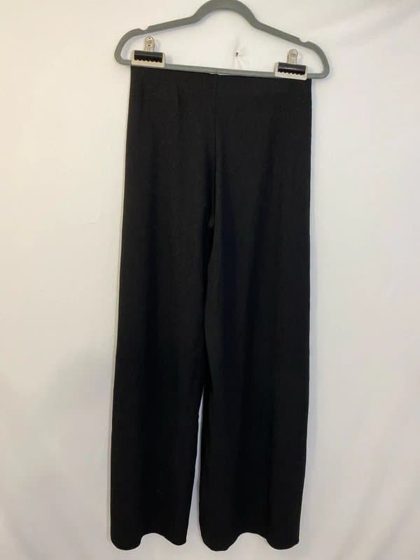 Pull & Bear Pull & Bear Women's Smart Trousers Wide-Leg Black Textured Fabric Size M