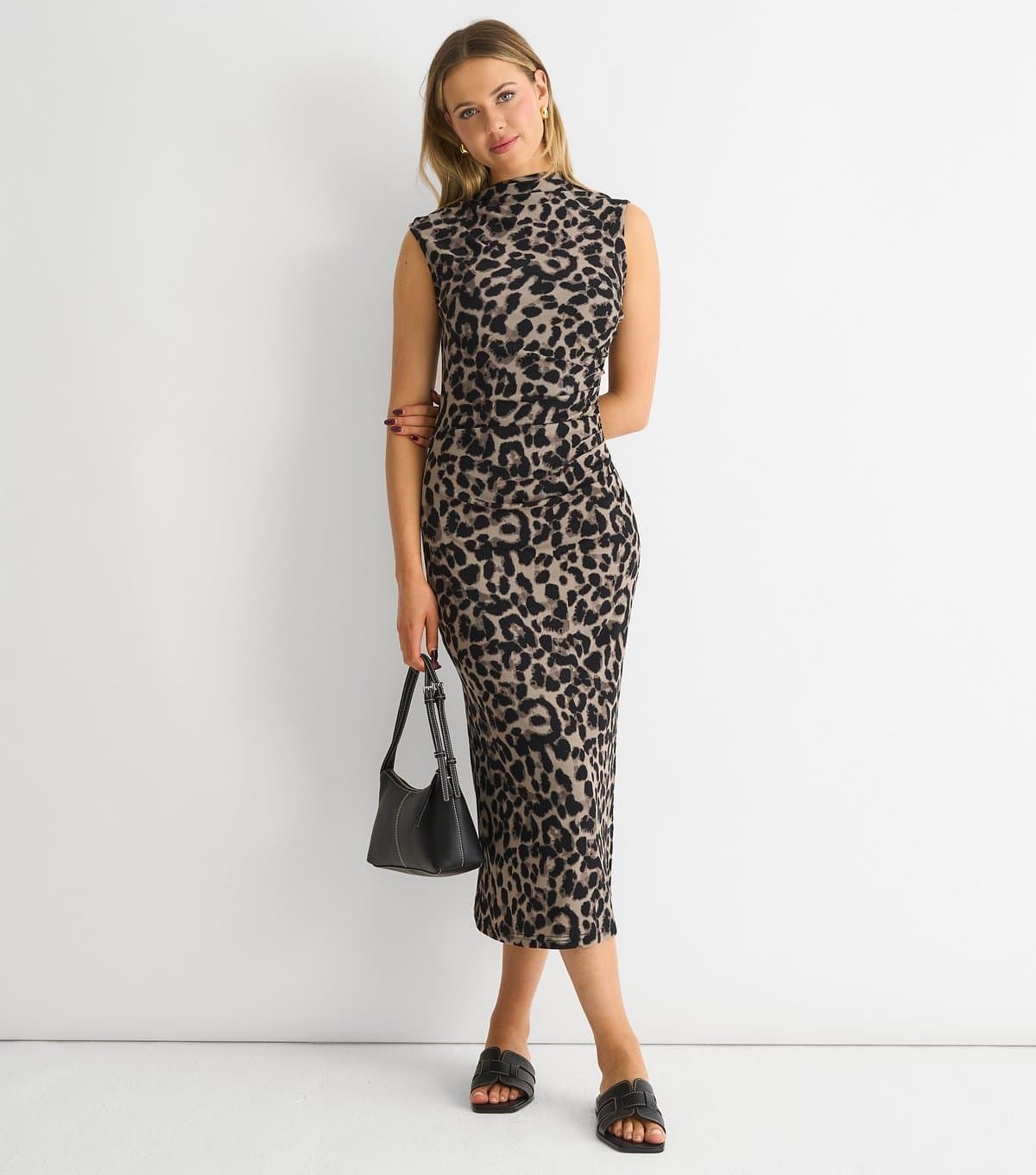 Gini London Women's Grey Animal Print Ruched Jersey Dress Gini London New Look