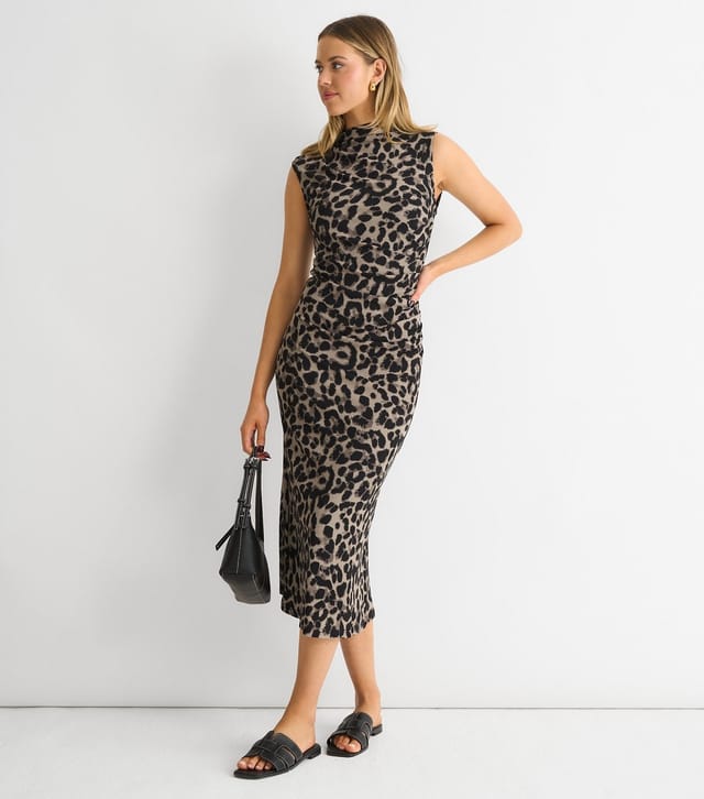 Gini London Women's Grey Animal Print Ruched Jersey Dress Gini London New Look - 3