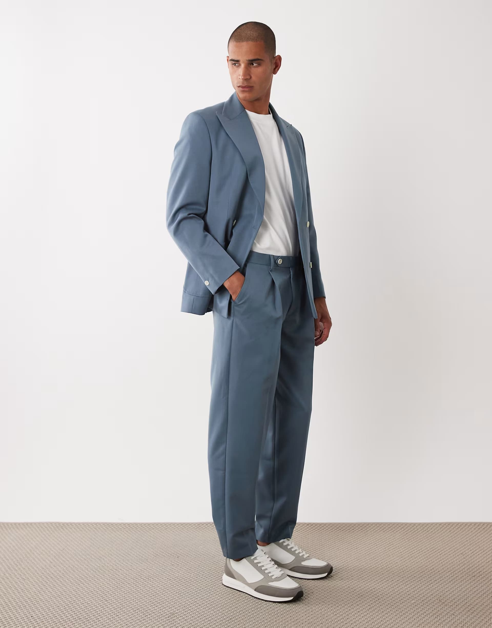 ASOS ASOS DESIGN oversized tapered suit trousers in mid blue