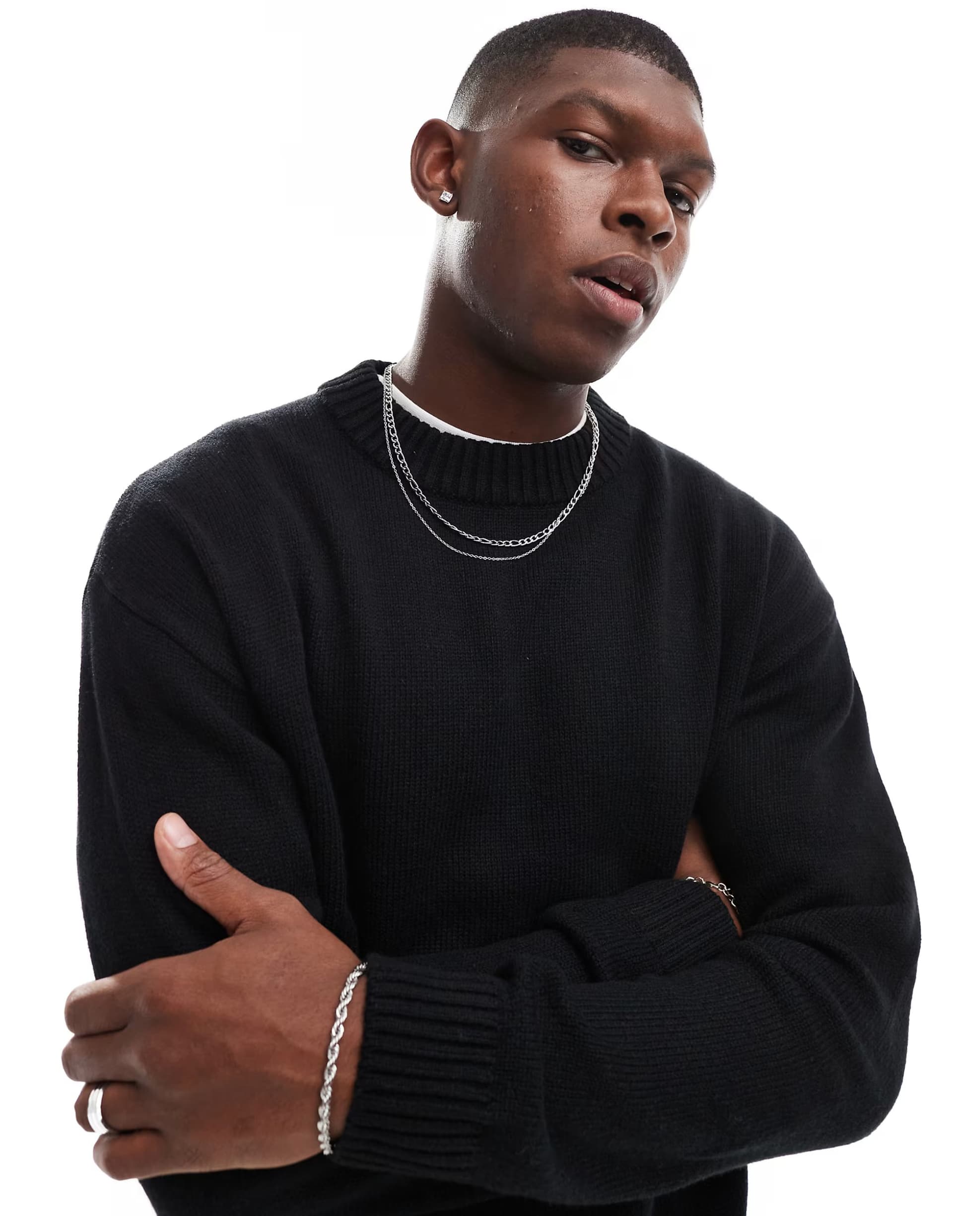 ASOS Jack & Jones Oversized Chunky Rib Crew Neck Jumper in Black