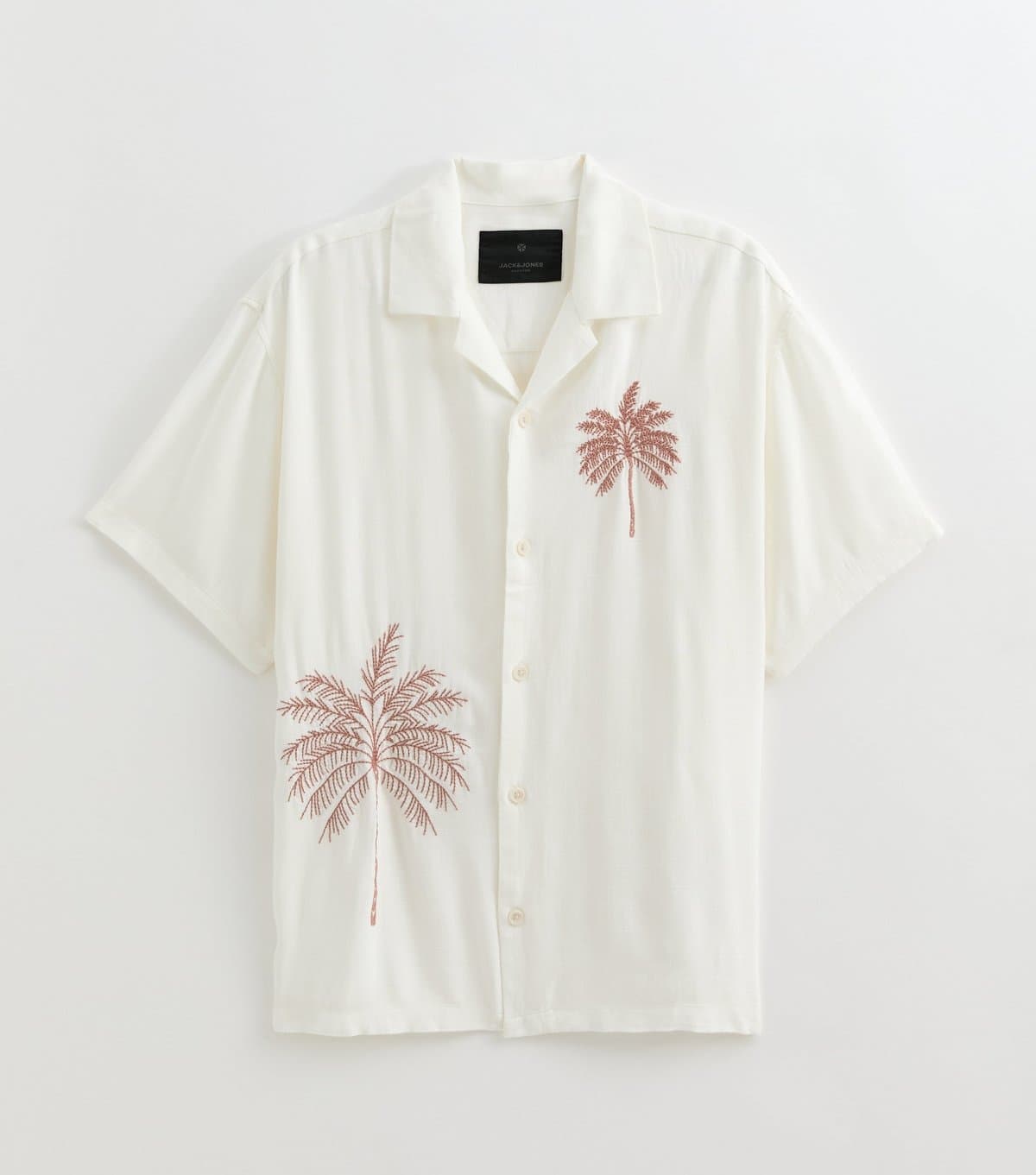 jack & jones Men's White Embroidered Palm Tree Shirt Jack & Jones New Look