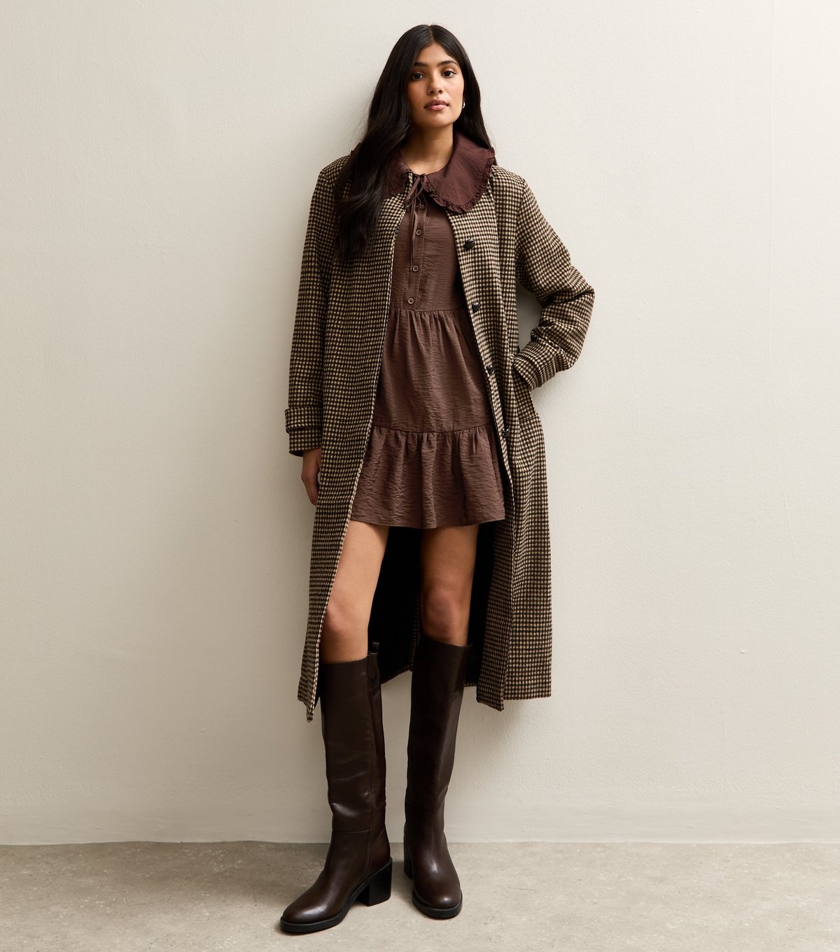 New Look Women's Brown Oversized Collar Mini Smock Dress New Look - 2