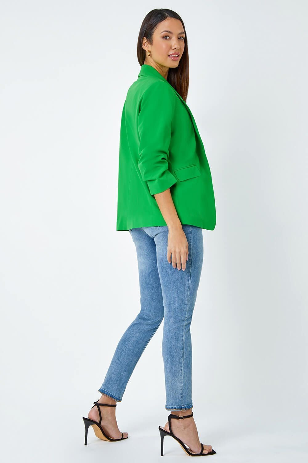 Roman Roman Women's Ruched Sleeve Stretch Blazer in Green - 3