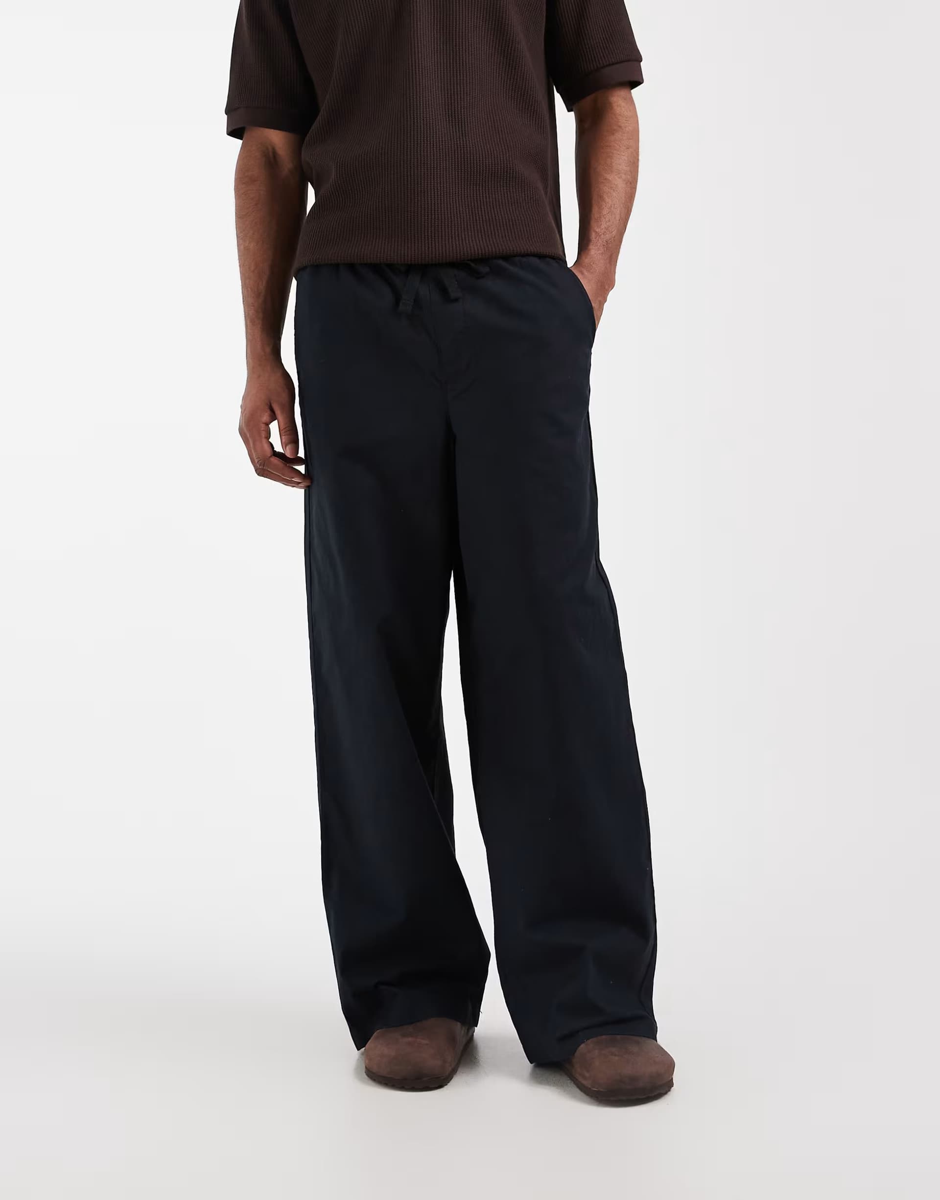 ASOS ASOS DESIGN loose linen blend trousers in black