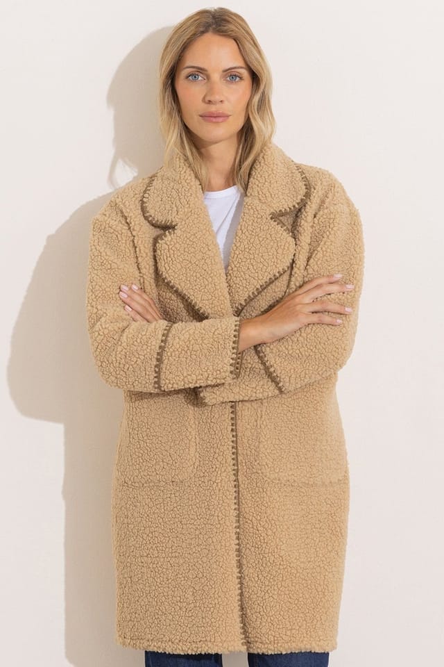Klass. Klass. Women's Button Up Fleece Jacket in Beige - 2