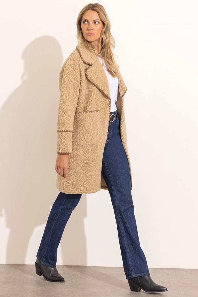 Klass. Klass. Women's Button Up Fleece Jacket in Beige - 3