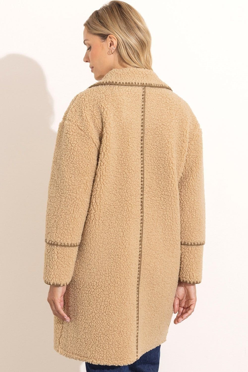 Klass. Klass. Women's Button Up Fleece Jacket in Beige - 4