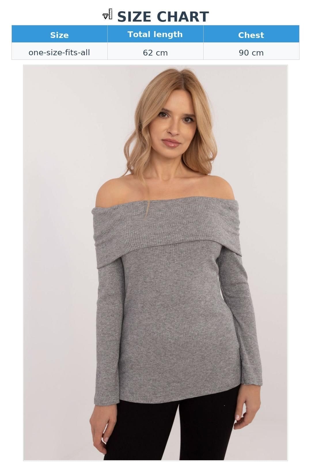 Love Lace Love Lace Women's Off Shoulder Ribbed Viscose Elastane Sweater in Grey - 4