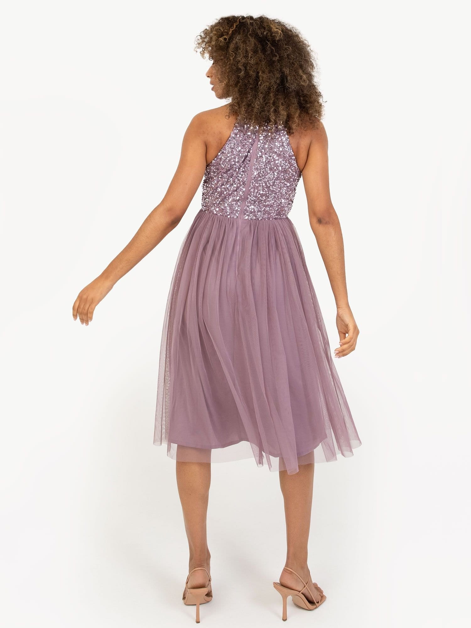 Maya Deluxe Maya Deluxe Women's Embellished Halter Neck Midi Dress in Lilac - 4